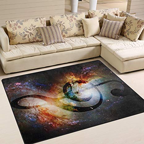 Naanle Music Note in Galaxy Space Area Rug 5'x7', Abstract Polyester Area Rug Mat for Living Dining Dorm Room Bedroom Home Decorative