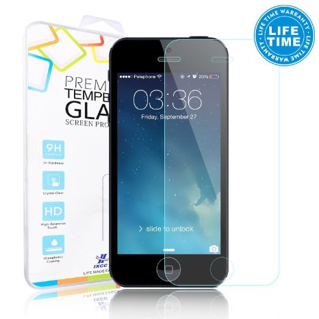 iXCC 0.3mm High Definition Crystal Clear Round Angle High Response Scratch Resistant Hard Tempered-Glass Screen Protector for Apple iPhone 5s/5c/5/SE