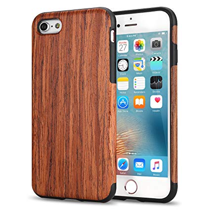 TENDLIN iPhone 6 Case/iPhone 6s Case Wood Veneer Soft TPU Silicone Hybrid Slim Case for iPhone 6 and iPhone 6s (Red Sandalwood)