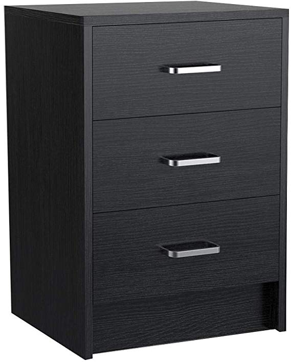 Yaheetech End Side Table Nightstand with 3 Drawers, Wooden Sofa Bed Side Storage Stand Cabinet for Bedroom, Accent Night Stand Table, Black