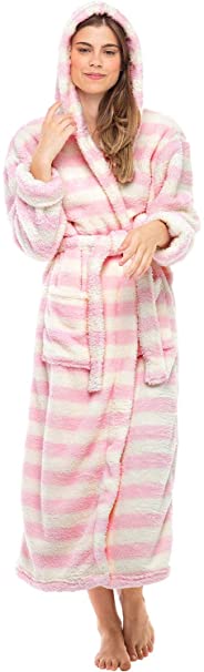 Alexander Del Rossa Women's Warm Fleece Robe with Hood, Long Plush Bathrobe