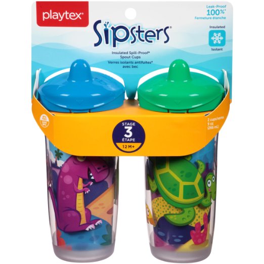 Playtex Sipsters Stage 3 Insulated Spout Sippy Cups - 9 Ounce - 2 Pack (Color and Design May Vary)