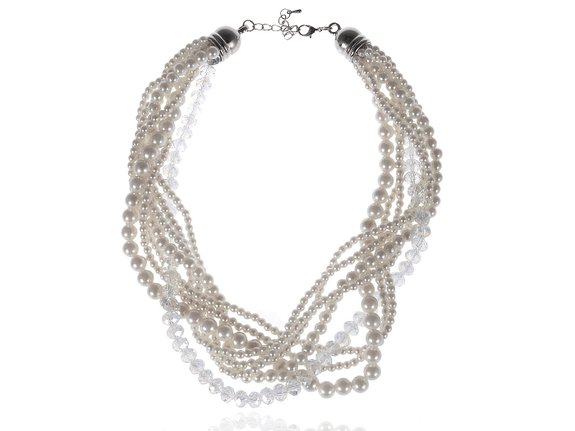 Alilang White Ivory Clear Faux Pearl Flapper Layered Multi Strand Long Necklace
