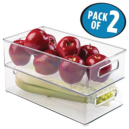 mDesign Refrigerator, Freezer, Pantry Cabinet Organizer Bins for Kitchen - 8" x 4" x 14.5", Pack of 2, Clear