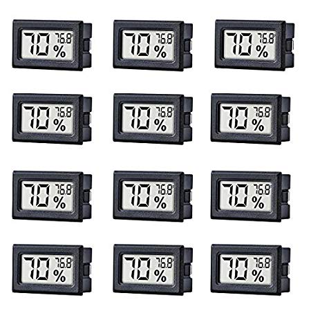 TAIWEI 12 Pack Mini Small Digital Electronic Temperature Humidity Meters Gauge Indoor Thermometer Hygrometer LCD Display Fahrenheit (℉) for Humidors, Greenhouse, Garden, Cellar