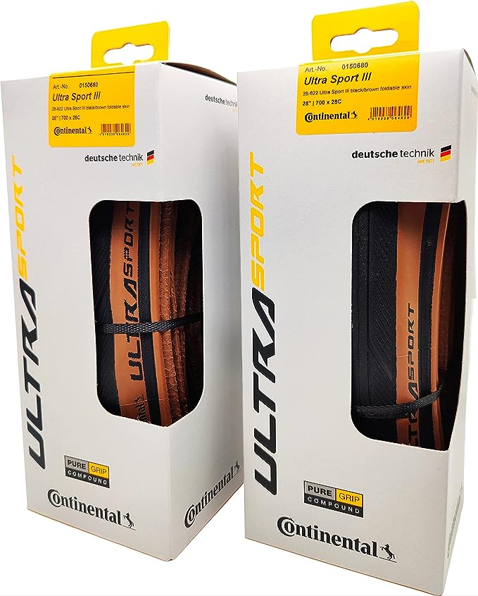 Continental Ultra Sport III 700x28 Black/Brown Folding PureGrip - Pair (2 Tires)