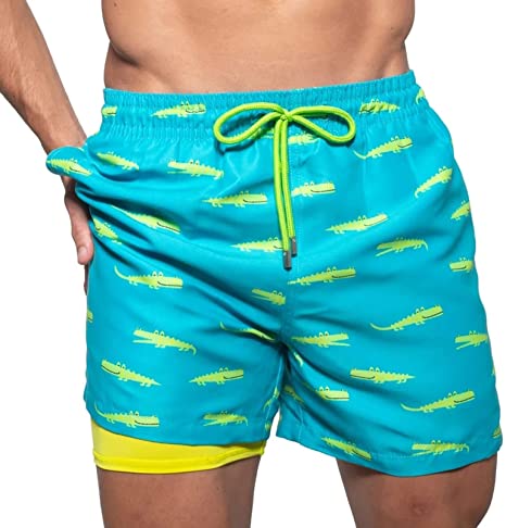 Honeystore Men's Swim Trunks Summer Workout Quick Dry Swimwear Short with Compression Liner