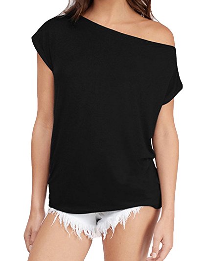 Sarin Mathews Women's Casual Off Shoulder Tops Short and Long Sleeve T Shirts Lose Sexy Tank Tops Blouses