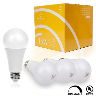 Hudson Lighting - 4 Pack - 15W - Dimmable LED Light Bulbs - A21 - 100 Watt Equivalent Led Light Bulb - UL Listed - 3000k Warm White - E26 Base - Perfect for Home or Business