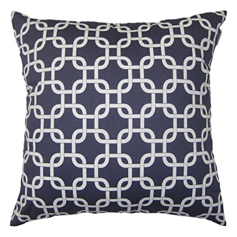 JinStyles Cotton Canvas Trellis Chain Accent Decorative Throw Pillow Cover (Navy Blue & White, Square, 1 Cushion Sham for 26 x 26 Inserts)