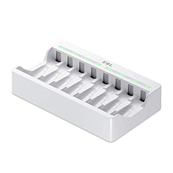 EBL 8-slot AA AAA Battery Charger - Individual Battery Charger with 5V 2A Fast Charging Function for Ni-MH AA AAA Rechargeable Batteries