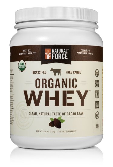 Natural Force® Organic Whey Protein Powder *RANKED #1 BEST TASTING* Grass Fed Whey - Undenatured Whey Protein - Raw Organic Whey, Paleo, Gluten Free Natural Whey Protein, Cacao Bean, 14.8 oz.