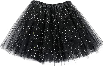 Yolev Tutu Skirts for Women Girls Adult Elastic 3 Layered Tulle Tutu Skirt with Sequin Stars Retro 80's Bubble Skirt