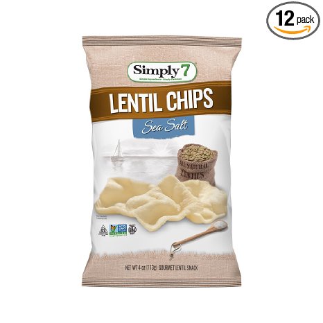 Simply7 Lentil Chips, Sea Salt, 4 Ounce (Pack of 12)