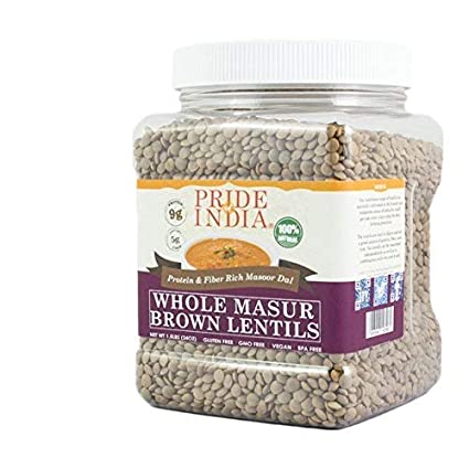 Pride Of India - Indian Whole Brown Crimson Masur Lentils - Protein & Fiber Rich Masoor Whole, 3 Pound Jar