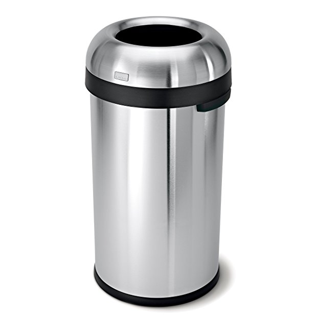 simplehuman Bullet Open Top Trash Can, Commercial Grade, Heavy Gauge Stainless Steel, 60 L / 16 Gal