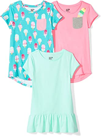 Amazon Brand - Spotted Zebra Girls' Toddler & Kids 3-Pack Short-Sleeve Tunic Tops