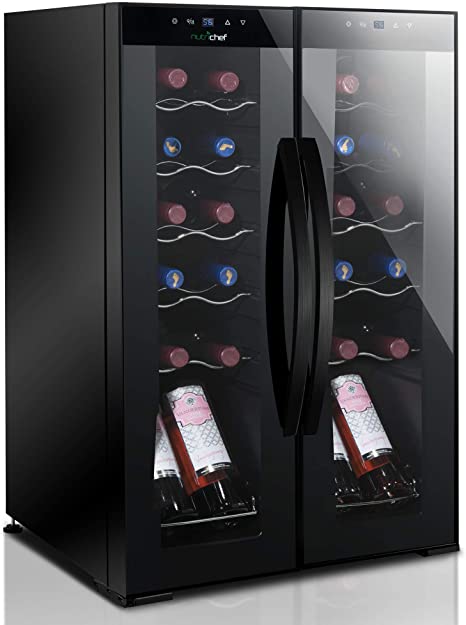 24 Bottle Wine Cooler Refrigerator - White Red Wine Fridge Chiller Countertop Wine Cooler, Freestanding Compact Mini Wine Fridge 24 Bottle w/Digital Control, Invisible Door Hinge - NutriChef PKCWC240