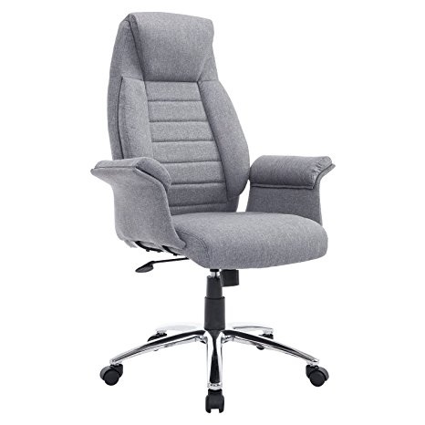 HomCom High Back Fabric Executive Office Chair - Light Gray