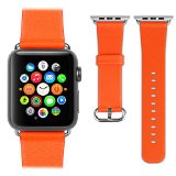 Apple Watch Leather Band OMOTON 42mm Premium Genuine Leather Strap Wrist Band Replacement w Metal Clasp for Apple Watch 42mm Fit All 42mm Models Orange