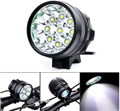Bicycle Headlight, Bike Light Headlamp 9T6 15000LM 3 Mode Waterproof Mountain Bike Front Light with 8.4v 12000mah 18650 Rechargeable Battery Pack   Charger, Cycling Bicycle Flashlight 9 XM-L T6