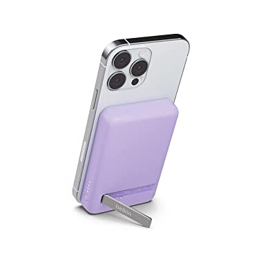 Belkin Quick Charge Magnetic Wireless Power Bank 5000mAh with Stand, Sleek Design for All iPhone 14, 13 and 12 Models, Compatible with MagSafe Covers - Purple