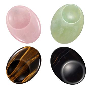 Jovivi Worry Stones Tiger Eye/Rose Quartz/Jade/Black Agate Crystal Pocket Thumb Palm Stones and Crystals for Anxiety Reiki Healing Therapy, Pack of 4