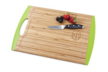 Bamboo Cutting Board with Silicone Edges By The Kitchen Love - No More Mold On Your Cutting Board -Perfect size-Non Slip-Antimicrobial-Non Toxic-Juice Grooves-with Handle