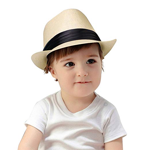 AbbyLexi Kids Straw Trillby Fedora Hat Short Brim Sunhat Panama Cap