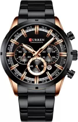 CURREN Mens Leather Strap Watches Dial Black Plated Stainless Steel Classic Casual Dress Waterproof Date Analog Quartz Watch (Black)