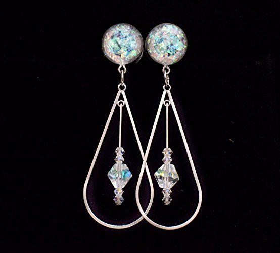 Handmade Holographic Crystal Teardrop Dangle Plugs 6g, 4g, 2g, 0g, 00g, 7/16, 1/2 in, 9/16 in, 5/8 inch