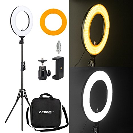 Zomei 14" LED Ring Light with Light Stand- 41W 5500K Dimmable Lighting Kit with Phone Adapter for Smartphone for Youtube Video, Makeup, Portrait