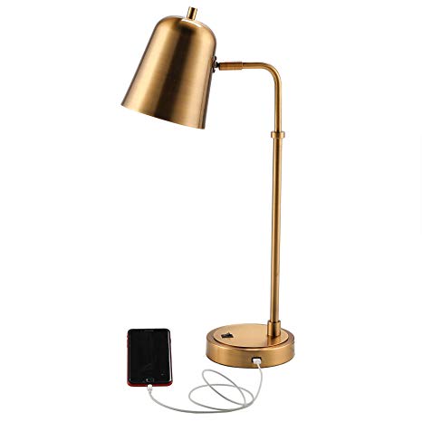 CO-Z Gold Desk Lamp - 24" PLUS SIZE - Antique Brass Finish Adjustable Metal Table Lamp with 2A USB Port, Vintage Task Lamp with LED Bulb for Bedroom Office - UL Certificate