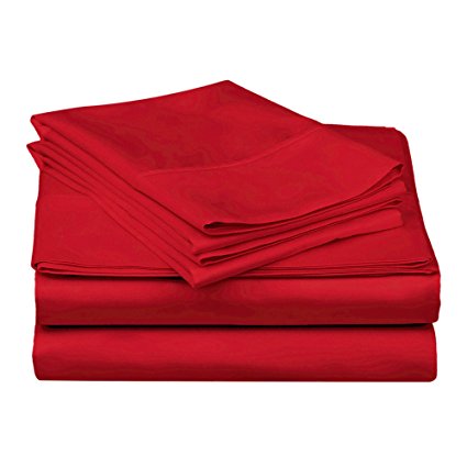 Superior 100% Premium Combed Cotton, 300 Thread Count 3-Piece Bed Sheet Set, Single Ply Cotton, Deep Pocket Fitted Sheets, Soft and Luxurious Bedding Sets - Twin, Red