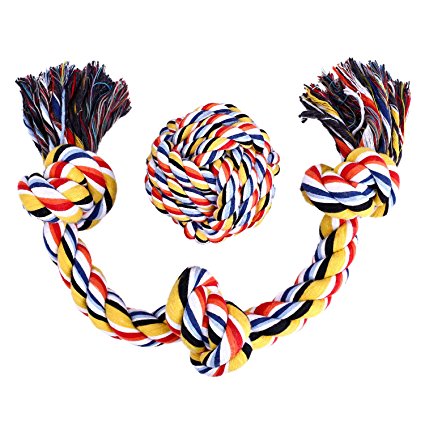 Large Dog Rope Toys Cotton Blend 3-Knot Tug Chew Toys   Knotted Ball - Best for Tug of War or Fetch - Suitable for Medium and Large Dogs Chewing and Playing - 2 Pack Gift Set