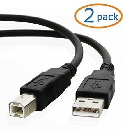 2 Pack Black 10 ft Hi Speed USB 2.0 Printer Scanner Cable Type A Male to Type B Male For HP, Canon, Lexmark, Epson, Dell