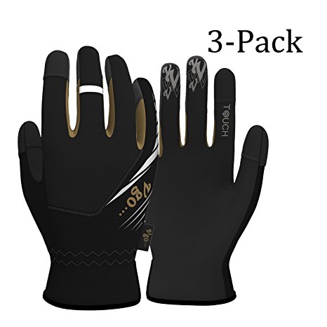 Vgo Glove High Dexterity Light Duty Mechanic Gloves, Rigger Gloves(3-Pairs)(Touchscreen,fast fit,anti-abrasion)