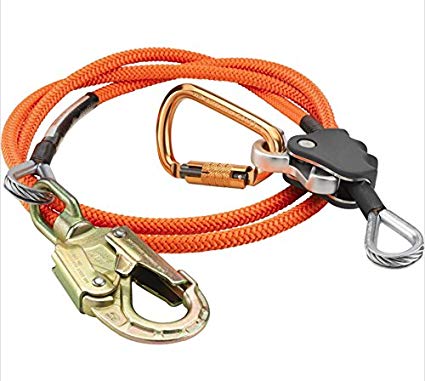 Fall Protection Flip Line Kits (1/2 inch) - Better Grab Rope Grab Adjustable Lanyard, Low stretch, Cut/Fire Resistant - Swivel Eye & Carabiner Ends, for Arborists, Climbers (12 feet - Orange)