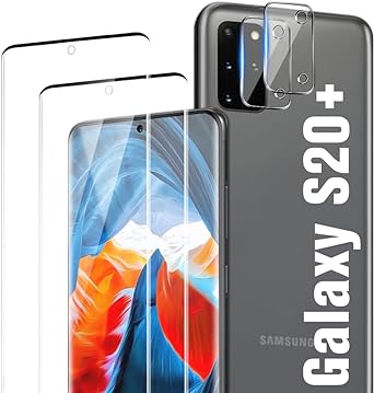 [2 2 Pack] Galaxy S20 Plus Screen Protector with Camera Lens Protector, Fingerprint Support, 9H Tempered Glass, HD Clear Scratch Resistant for Samsung S20 Plus 5G Glass Screen Protector (6.7 Inch)