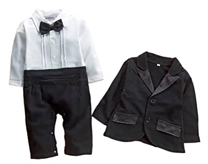 StylesILove Baby Boys Tuxedo Wedding Romper and Jacket 2-pc Formal Wear Suit