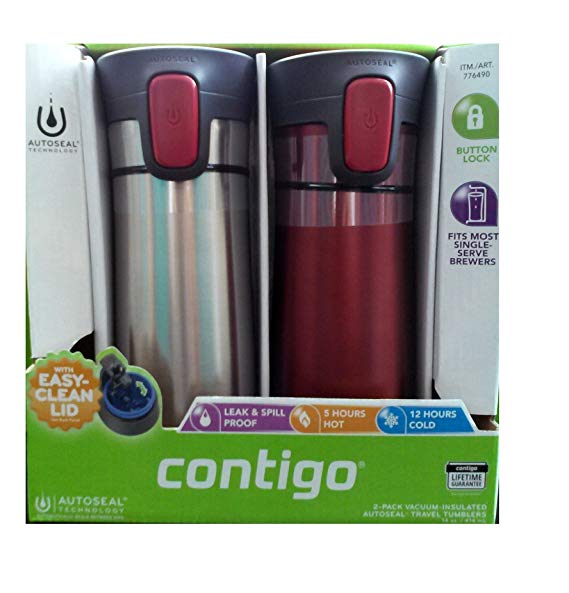 2 pk Contigo Pinnacle Thermal 14 oz Travel Mug Leak Spill Proof with Vacuum Insulated Body (Red)