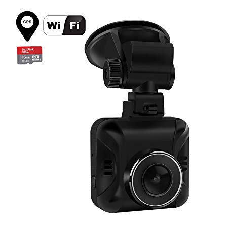 Wordcam HD Car Dash Cam,1296P Dash Camera Recorder Built-in WiFi & GPS,165 ° Wide Angle,1.5" LCD, G-Sensor,Super Night Vision,Loop Recording,Parking Monitor  Free 16GB SD Card