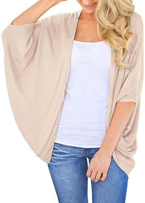 Lightweight Summer Cardigans for Women Solid Color Cotton Kimono Cover Ups Tops 3/4 Sleeve