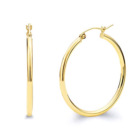 14k Yellow Gold 2mm Thickness Hinged Hoop Earrings - 10 Different Size Available