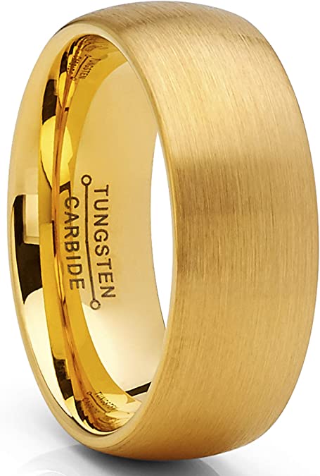Metal Masters Co. Classic Dome Brushed Tungsten Carbide Wedding Band Goldtone, Comfort Fit