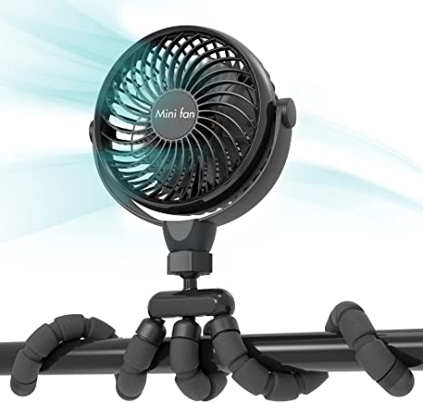 Desk Fan, Rechargeable Battery Powered with Flexible Sturdy Tripod, 4 Speeds, Ultra Quiet, 360°Adjustable Versatile Clip-on Fan for Desk Use/Stroller/Crib/Treadmill/Car Seat/Camping