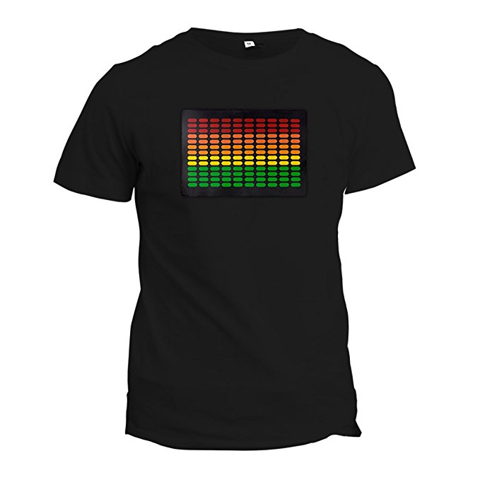 HandHeldItems LED equalizer Sound Activated luminescent T-Shirt With Detachable Panel