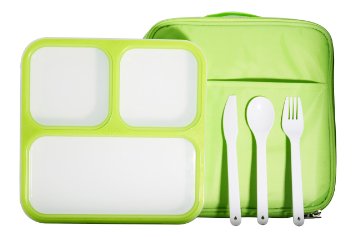 Bento Lunch Box with Stylish Reuseable cooler Bag by Lunchion-Premium Quality Leak-proof Microwavable Dishwasher Safe Lunch Kit with 3 Compartments for all, Eat and Live Healthy
