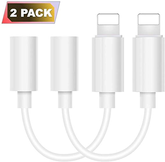 [2 Pack] Phone Headphone Jack Adapter, Headphone Jack Adapter Connector to 3.5mm AUX Audio Jack Earphone Extender Jack Stereo Compatible Phone 7/7Plus Phone XR/X/Xs/Xs MAX/8/8Plus/7/7Plus (White)