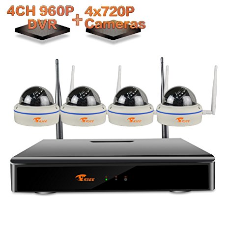 [Better Than 720P] CORSEE Wireless Remote Home Surveillance Camera System,4x 1.0 MP Night Vision Security Dome IP Cameras (Support Motion Detection Alarm,Fast View,No Hard Drive)